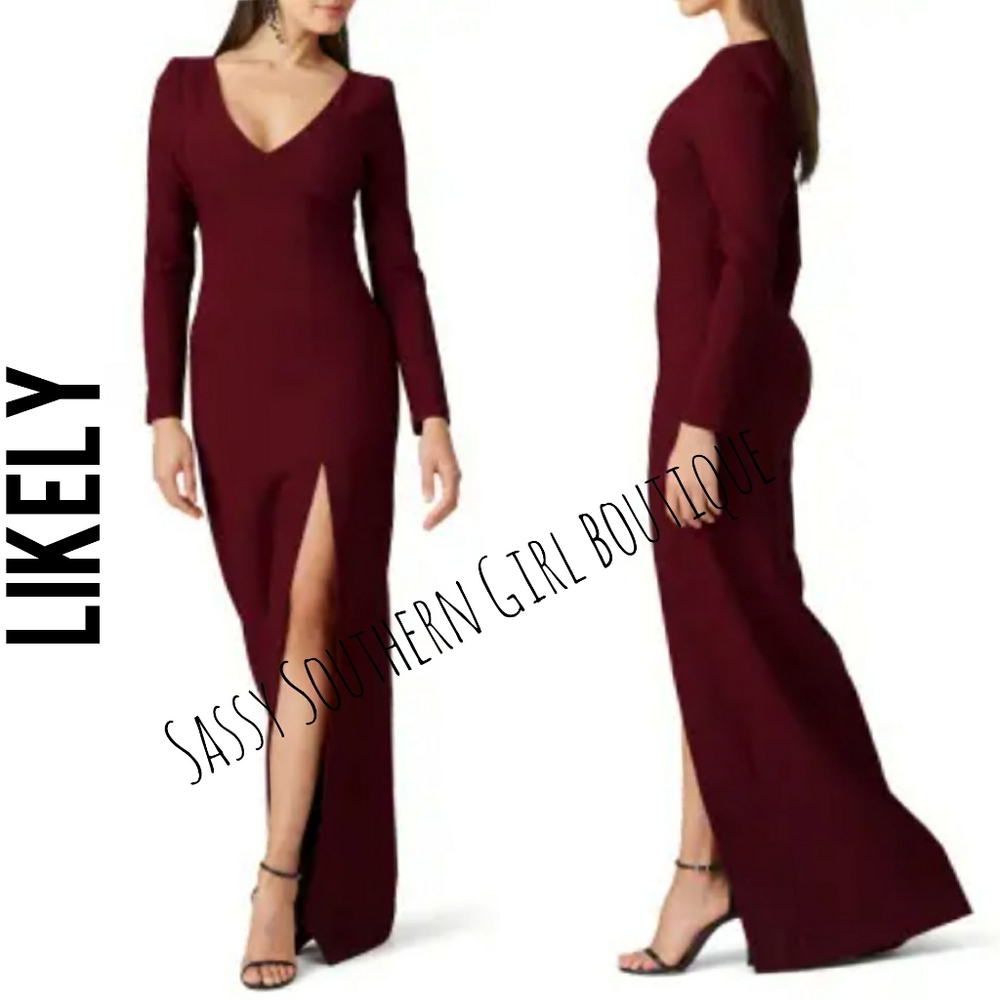 ⭐🆕 LIKELY Rhubarb dark red long sleeve gown maxi